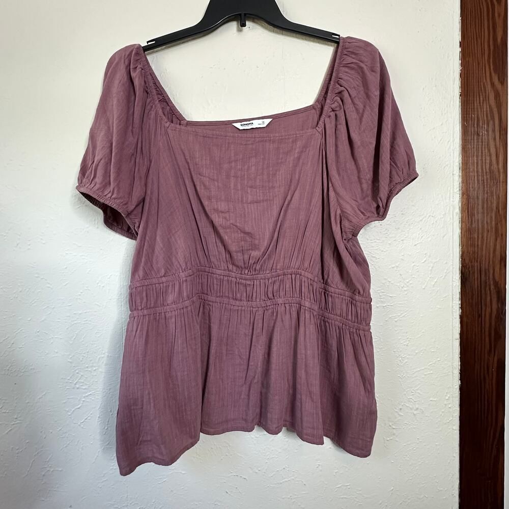 Sonoma Size 1X Mauve Peasant Smocked Flowy Fairycore Sinched Waisted Blouse Fall